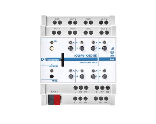 KNX universal actuator 8-way, 8 binary inputs, SD card