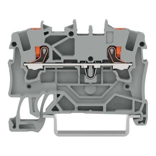 2201 Series through DIN rail mounted terminal block with push-button 1.5 mm² (22–14 AWG). Box of 10