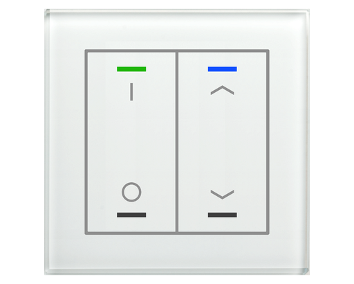 KNX Glass Push Button II Lite 2 gang, RGBW, switch and blinds, with temperature sensor, White