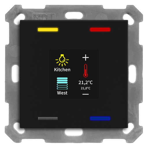 KNX Push Button Smart 55 4 gang, with colour display and T-/H-sensor, Black matt