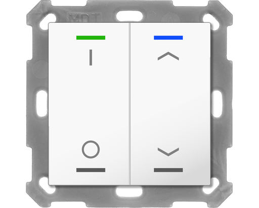 KNX Push Button Lite 55 2 gang, RGBW, switch and blinds, with temperature sensor, White glossy finish