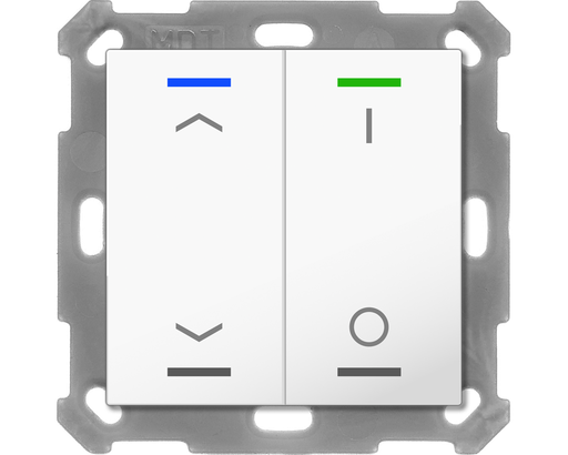 KNX Push Button Lite 55 2 gang, RGBW, blinds and switch, with temperature sensor, White glossy finish